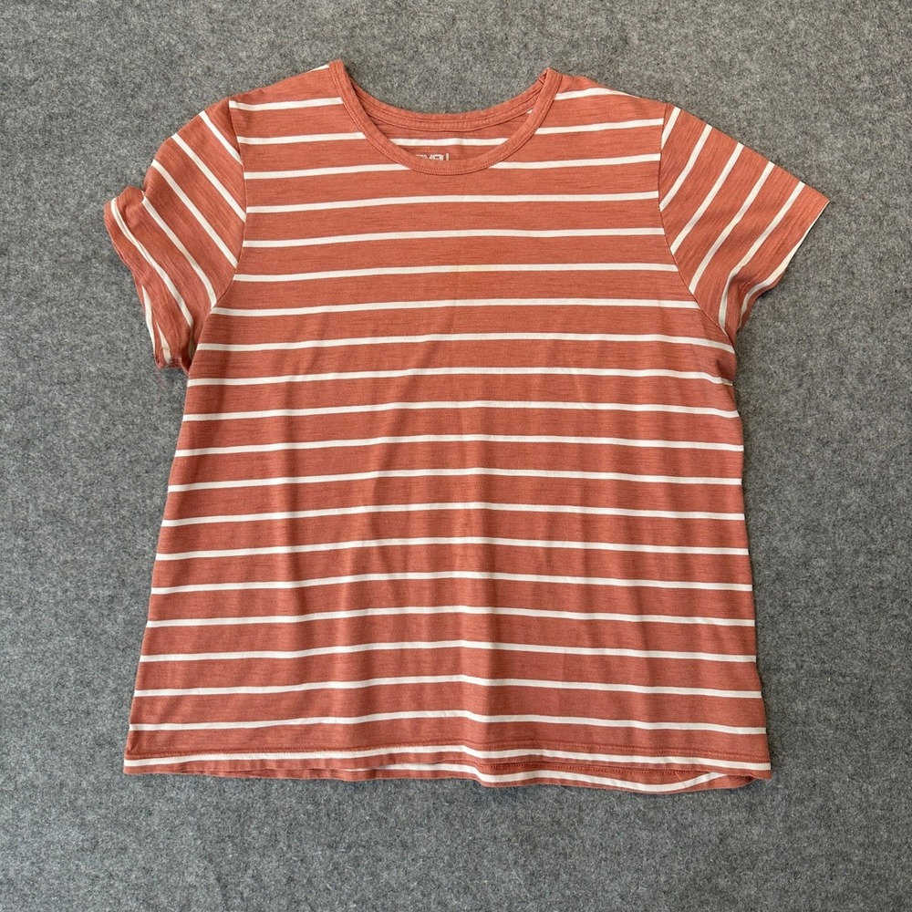 Time and Tru Striped Short‎ Sleeve Tee XXXL Terracotta White Cotton Blend